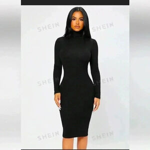 SHEIN BASICS cotton High Neck Solid Bodycon Dress size small